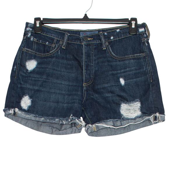 Lucky Brand Shorts Boyfriend Y2K Grunge Distressed Cut Offs Button Fly Blue 6/28 - Picture 1 of 5